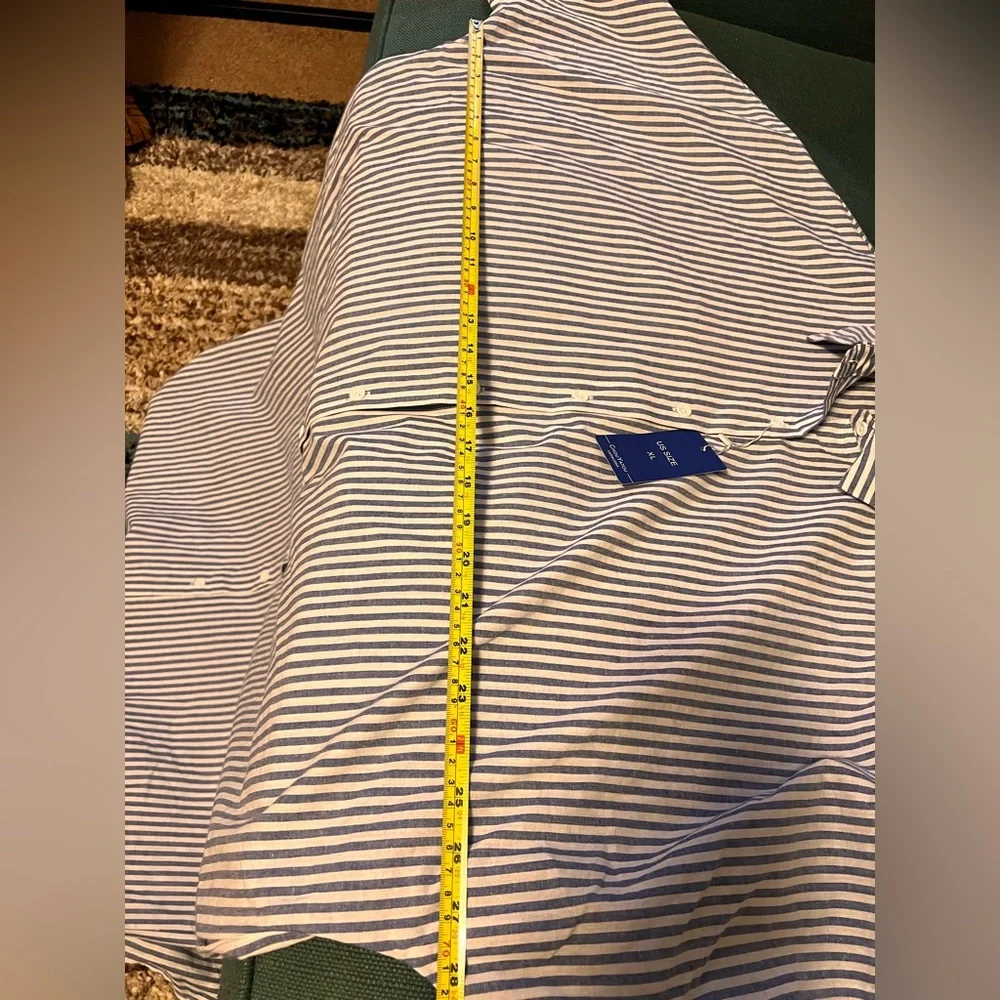 Chouytou button down shirt dress blue & white stripes, side pockets, split hem - Picture 6 of 16